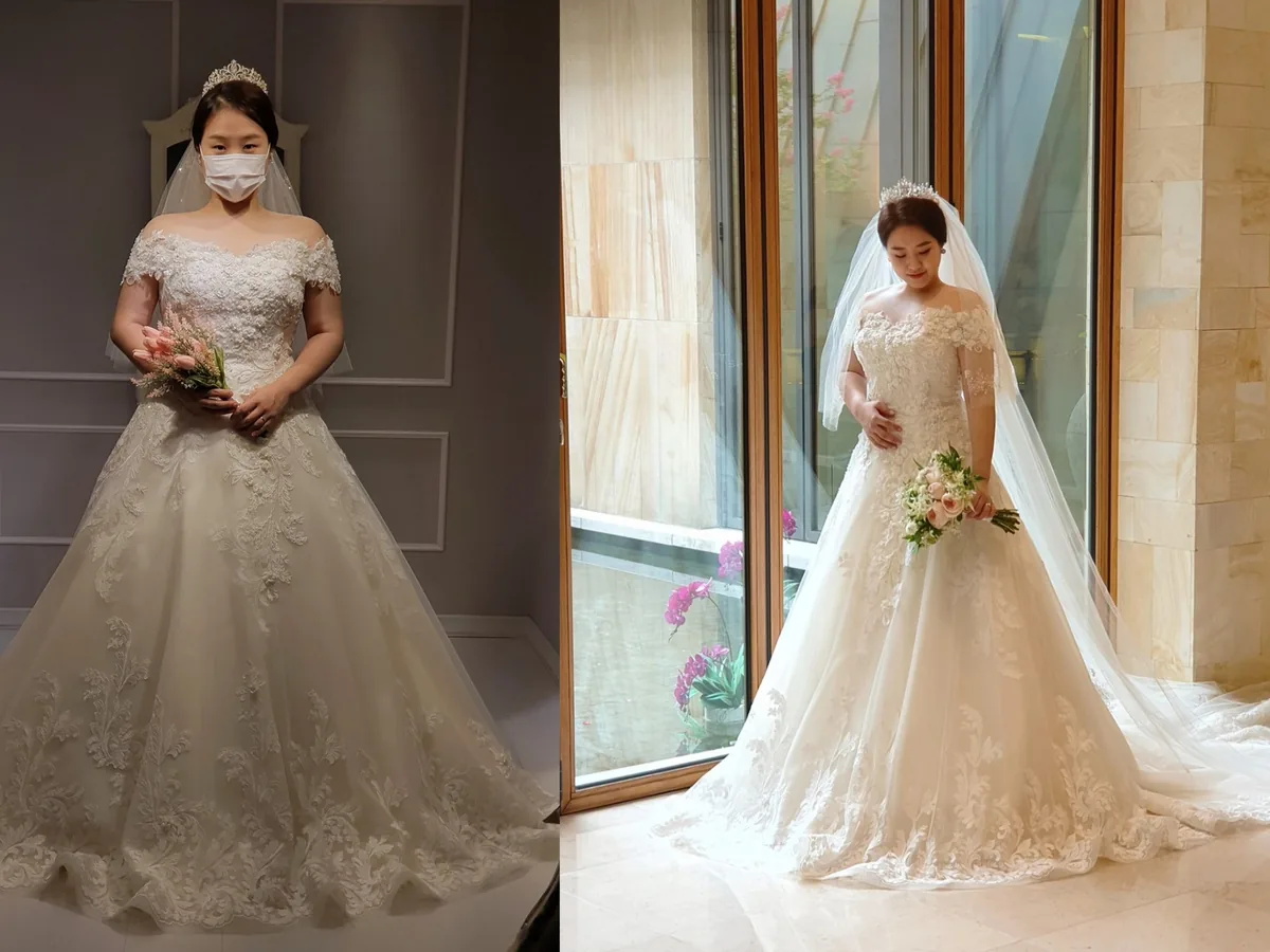 풍성한 벨라인 웨딩드레스 피팅 실사